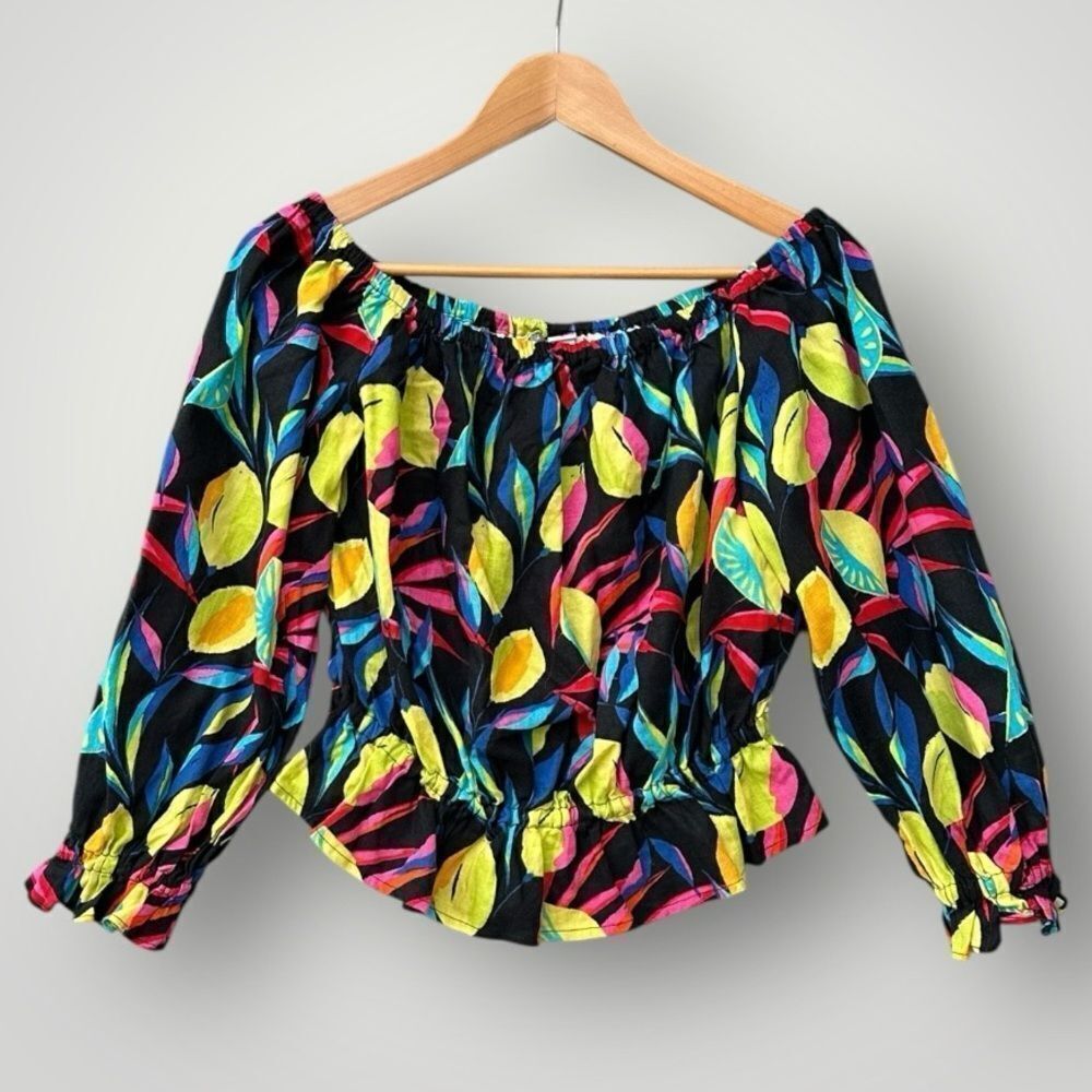 5 for $45 Tabitha Top Blouse Shirt Size S Lemon Print Linen Blend - Picture 2 of 8